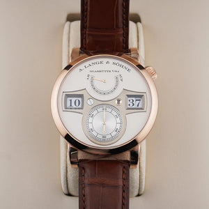 A Lange & Sohne Rose Gold 42mm Zeitwerk Date Silver Dial 140.032