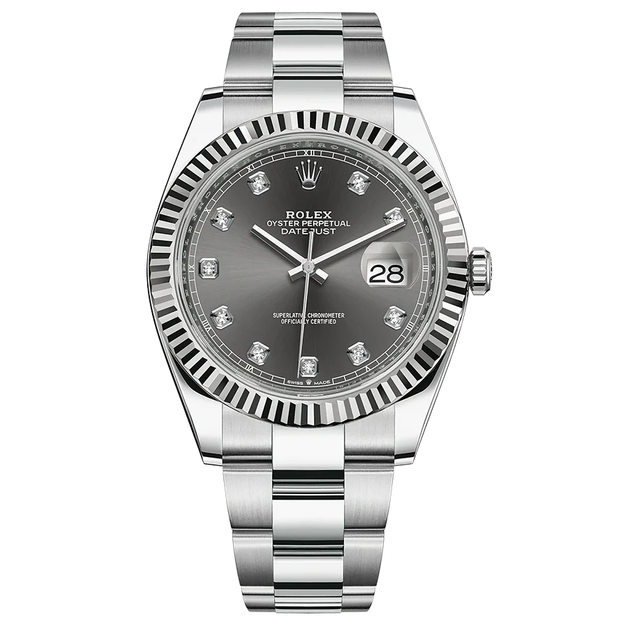 Rolex Datejust 41mm Slate Diamond Dial Fluted Bezel 126334