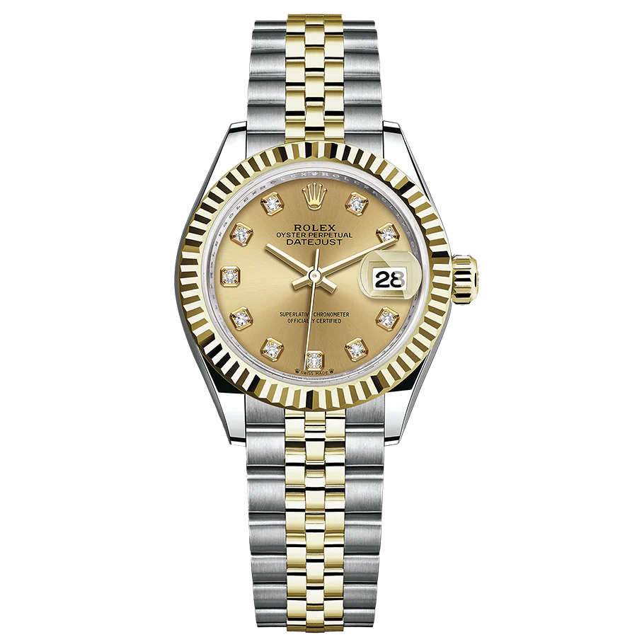 Rolex Lady-Datejust Champagne Diamond Dial Fluted Bezel 28mm 279173