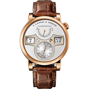 A Lange & Sohne Rose Gold 42mm Zeitwerk Date Silver Dial 140.032