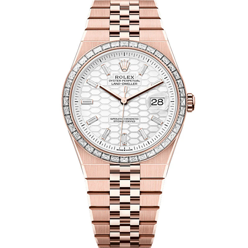 Rolex Land Dweller White Baguette Dial Fluted Bezel 40mm 127385TBR