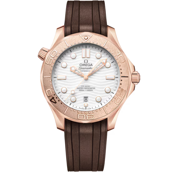 Omega Seamaster Diver 300M 42mm Rose Gold on Brown rubber strap