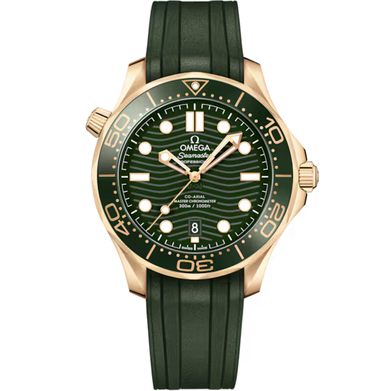 Omega Seamaster Diver 42 mm, Yellow Gold on rubber strap